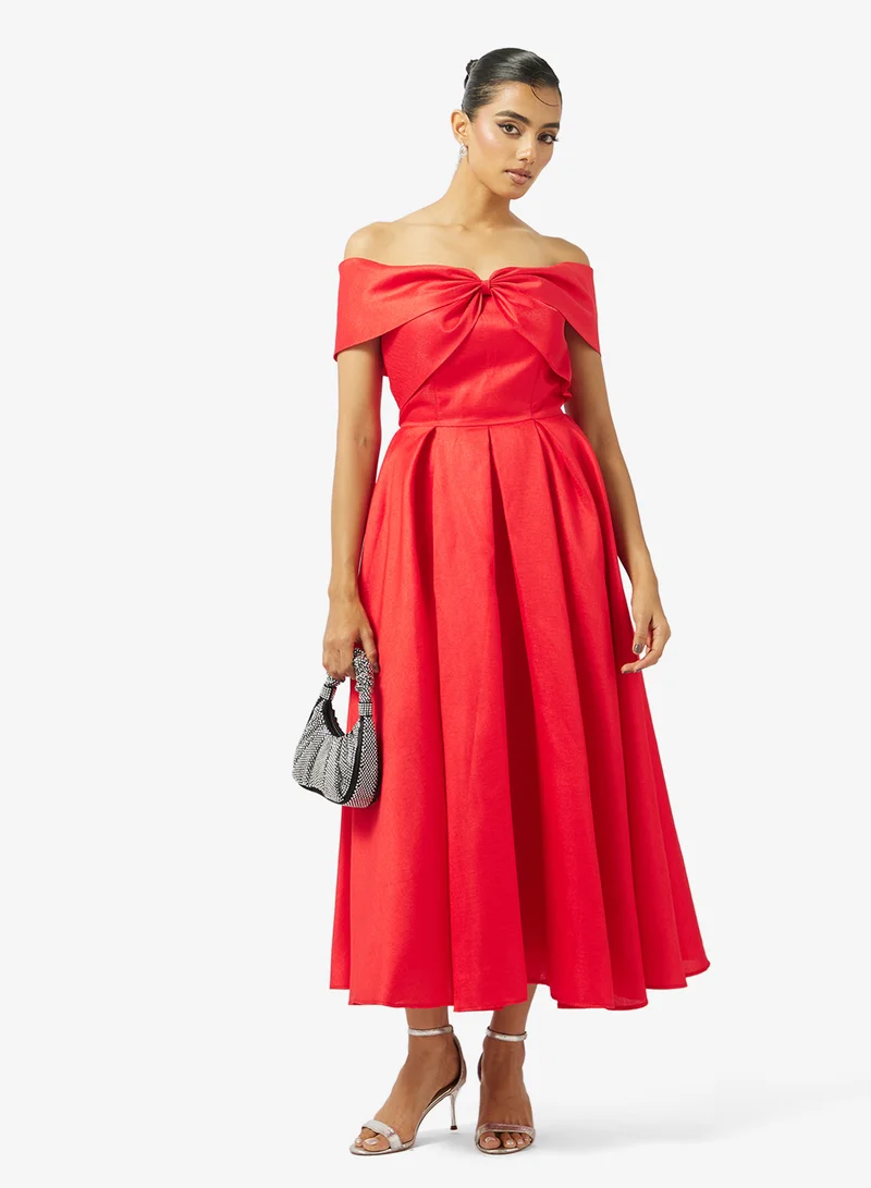 Akadia Fashion  OFF SHOULDER RIBBON BUST TAFFETA DRESS for Women | Best Price UAE
